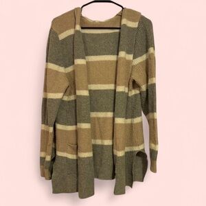 Open-Front Striped Knit Cardigan - Olive, Camel & Cream